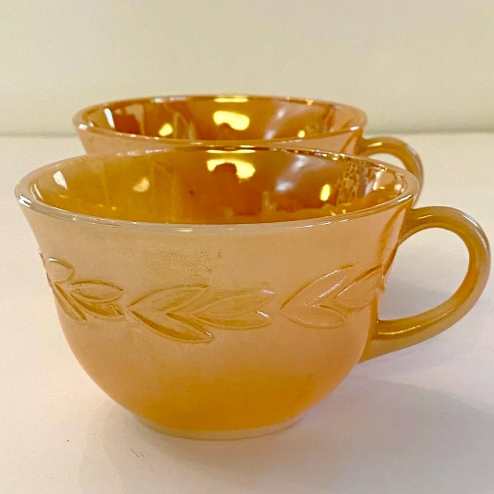 2-Vintage Anchor Hocking Fire King Peach Leaf Mug